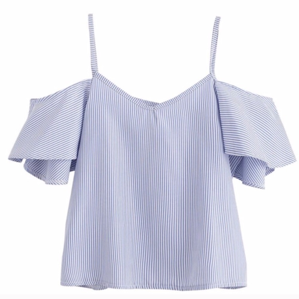 Cold shoulder pin striped shirt